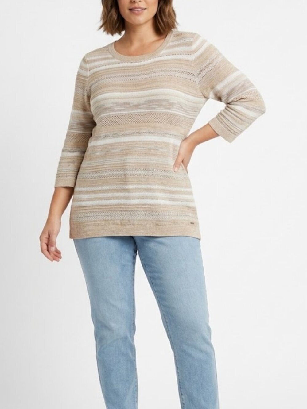 Tommy Hilfiger Women's  Long Sleeve Beige & White Pullover Knit Sweater